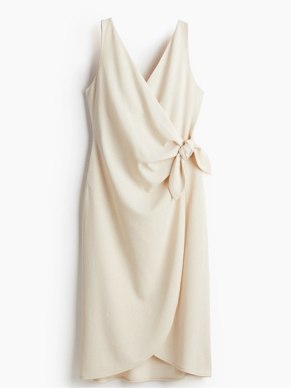 H&M textured wrap dress in light beige- V-neckline and a side tie waist size XS